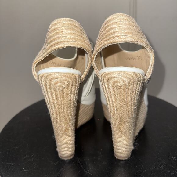 Authentic GUCCI Cream Leather Raffia Jute Wedge Heel Slingback Sandals EU 37.5 - Picture 5 of 11